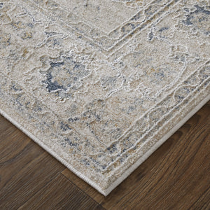 Homeroots 7' X 10' Ivory Taupe And Blue Floral Power Loom Worn Faded Area Rug With Fringe Ivory Polyester 567587