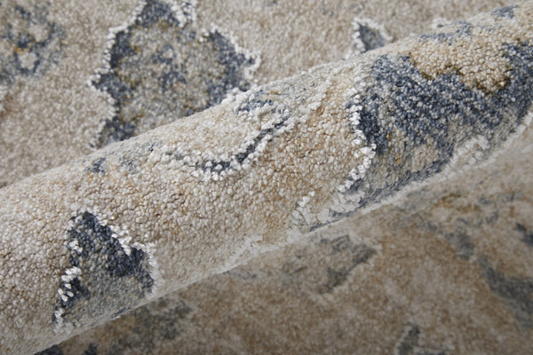 Homeroots 8' X 10' Ivory Taupe And Blue Floral Power Loom Worn Faded Area Rug With Fringe Ivory Polyester 567588