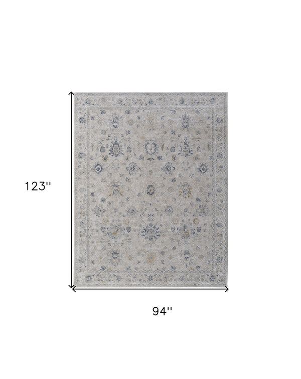 Homeroots 8' X 10' Ivory Taupe And Blue Floral Power Loom Worn Faded Area Rug With Fringe Ivory Polyester 567588