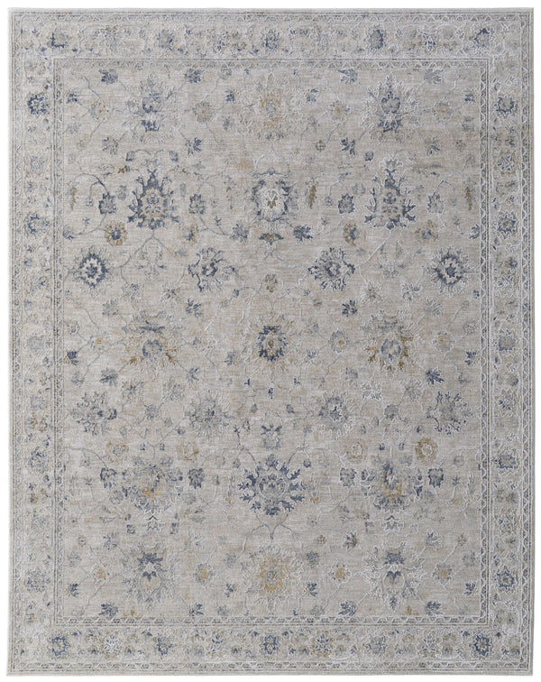 Homeroots 8' X 10' Ivory Taupe And Blue Floral Power Loom Worn Faded Area Rug With Fringe Ivory Polyester 567588