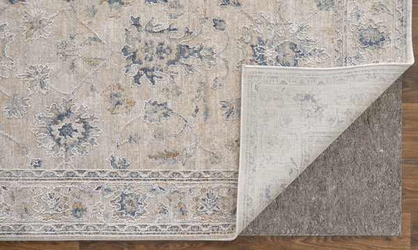 Homeroots 9' X 13' Ivory Taupe And Blue Floral Power Loom Worn Faded Area Rug With Fringe Ivory Polyester 567589
