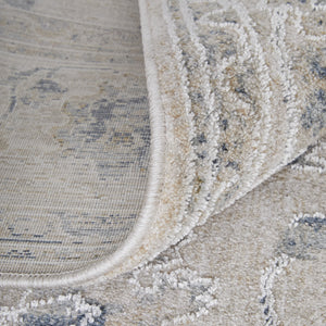 Homeroots 9' X 13' Ivory Taupe And Blue Floral Power Loom Worn Faded Area Rug With Fringe Ivory Polyester 567589