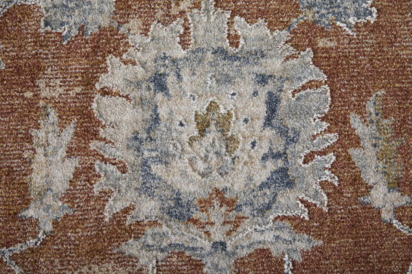 Homeroots 5' X 8' Red Blue And Ivory Floral Power Loom Worn Faded Area Rug With Fringe Red Polyester 567591