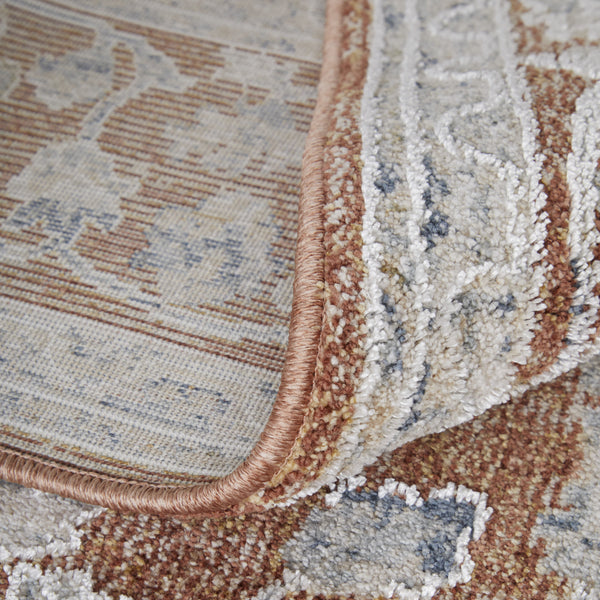 Homeroots 5' X 8' Red Blue And Ivory Floral Power Loom Worn Faded Area Rug With Fringe Red Polyester 567591