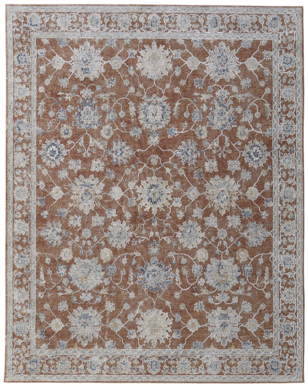 HomeRoots 5' Vintage-Inspired Floral Area Rug with Fringe - Worn Red, Blue & Ivory Design for Timeless Elegance 5' X 8' 567591