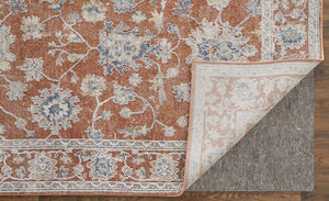 Homeroots 7' X 10' Red Blue And Ivory Floral Power Loom Worn Faded Area Rug With Fringe Red Polyester 567592