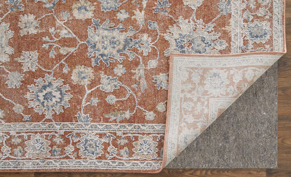 Homeroots 7' X 10' Red Blue And Ivory Floral Power Loom Worn Faded Area Rug With Fringe Red Polyester 567592