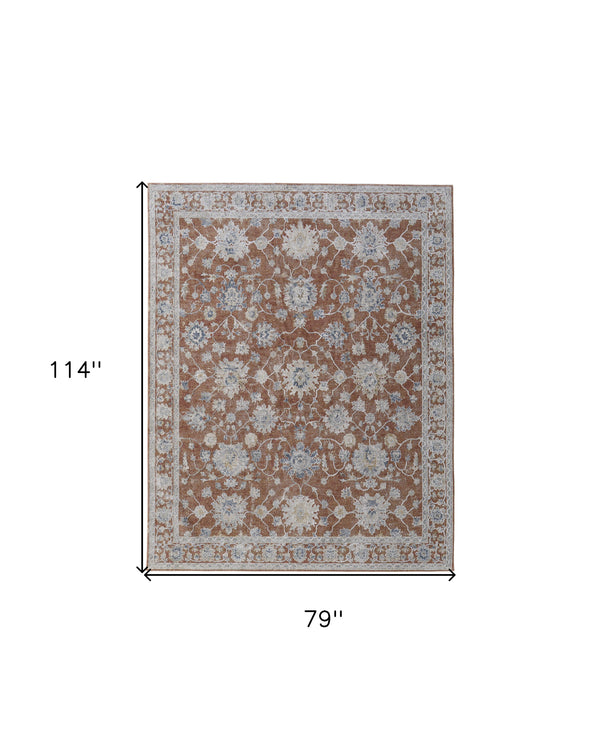 Homeroots 7' X 10' Red Blue And Ivory Floral Power Loom Worn Faded Area Rug With Fringe Red Polyester 567592