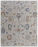 Homeroots 5' X 8' Ivory Blue And Gold Floral Power Loom Worn Faded Area Rug With Fringe Ivory Polyester 567595