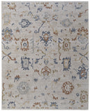 Homeroots 5' X 8' Ivory Blue And Gold Floral Power Loom Worn Faded Area Rug With Fringe Ivory Polyester 567595