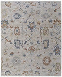 Homeroots 8' X 10' Ivory Blue And Gold Floral Power Loom Worn Faded Area Rug With Fringe Ivory Polyester 567597