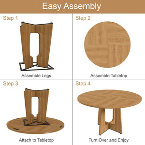 English Elm Round Farmhouse Dining Table Seats Four with Warm Oak Grain Finish for Kitchen Nook W2700P415283