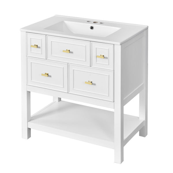 English Elm 60'' Elegant Bathroom Vanity Set With Ceramic Sink, Solid Wood Frame, Ample Storage & Modern Design N710SS00004K