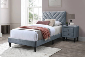 English Elm Modern Gray Velvet Twin Platform Bed Adjustable Headboard V-stitch Upholstered Frame B011P423339