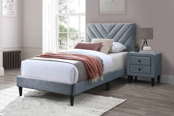 English Elm Modern Gray Velvet Twin Platform Bed Adjustable Headboard V-stitch Upholstered Frame B011P423339