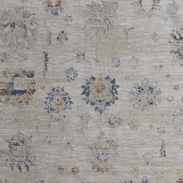 Homeroots 8' X 10' Ivory Taupe And Blue Floral Power Loom Worn Faded Area Rug With Fringe Taupe Polyester 567602