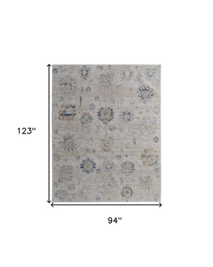 Homeroots 8' X 10' Ivory Taupe And Blue Floral Power Loom Worn Faded Area Rug With Fringe Taupe Polyester 567602