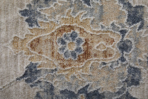 Homeroots 9' X 13' Ivory Taupe And Blue Floral Power Loom Worn Faded Area Rug With Fringe Taupe Polyester 567603