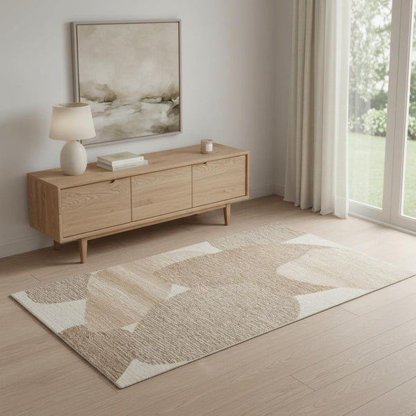 HomeRoots 4' X 6' Hand-Tufted Wool Area Rug in Brown, Tan & Ivory – Stain-Resistant, Artisan Crafted Design 567605