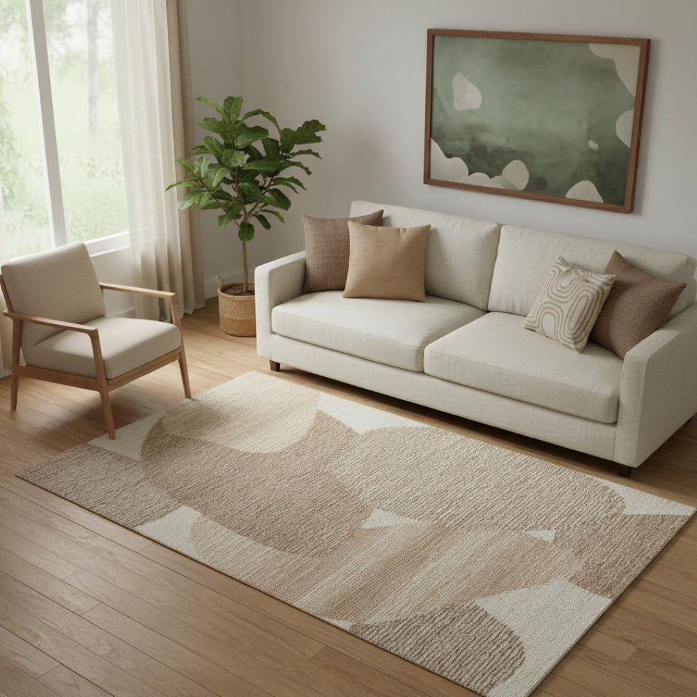 HomeRoots 5' Modern Abstract Hand-Tufted Wool Area Rug in Brown, Tan & Ivory – Soft & Durable for Family Spaces 567606