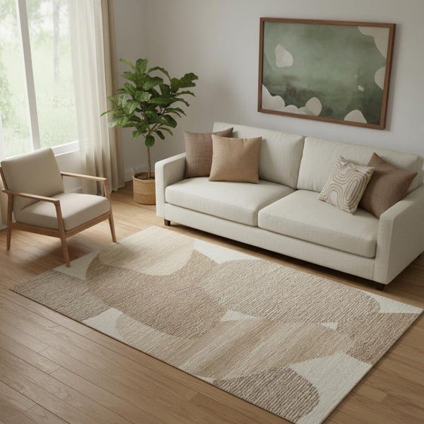 HomeRoots 5' Modern Abstract Hand-Tufted Wool Area Rug in Brown, Tan & Ivory – Soft & Durable for Family Spaces 567606