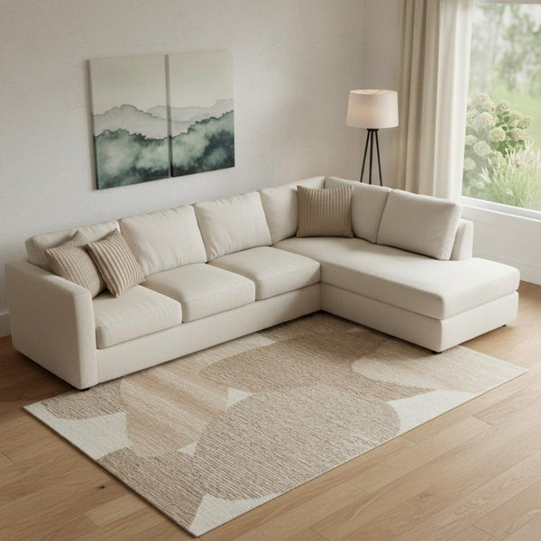 HomeRoots 8' Handcrafted Wool Area Rug in Modern Brown Tan and Ivory Abstract Design - Durable & Stylish Comfort 567607