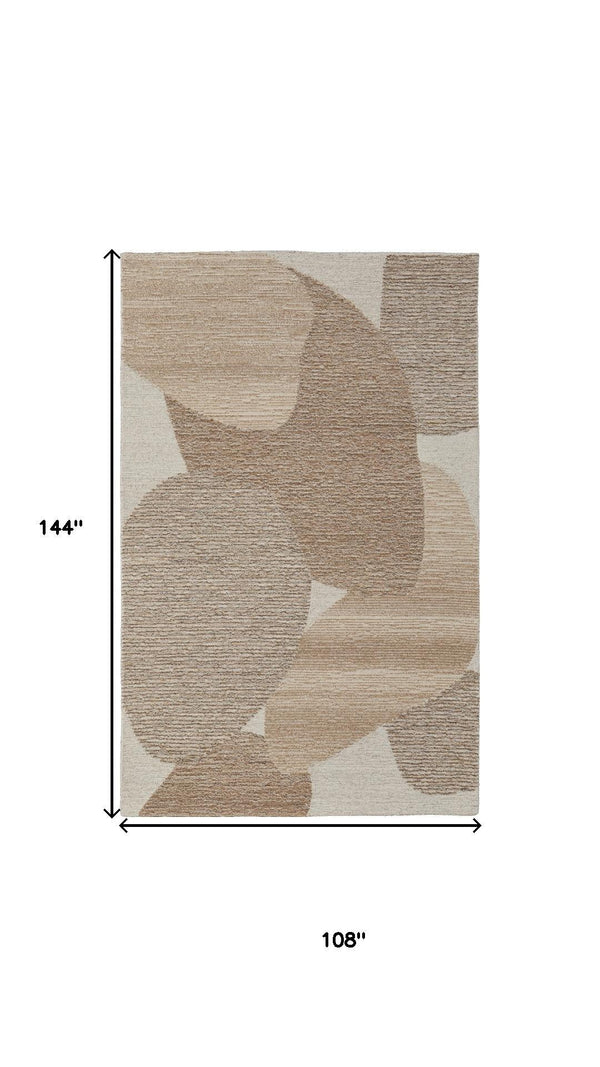 HomeRoots 9' X 12' Abstract Wool Area Rug – Hand-Tufted Brown, Tan & Ivory for Modern Homes, Stain-Resistant Style 567608