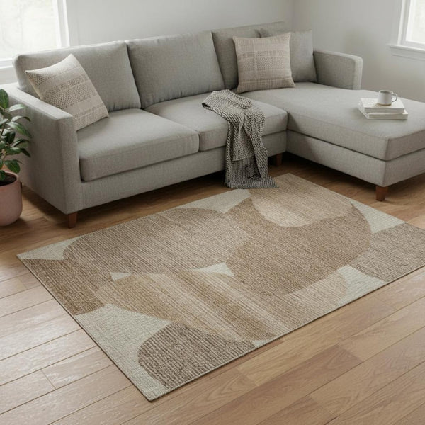 HomeRoots 10' Modern Abstract Hand-Tufted Wool Area Rug in Brown, Tan & Ivory – Durable & Stylish for Any Room 567609