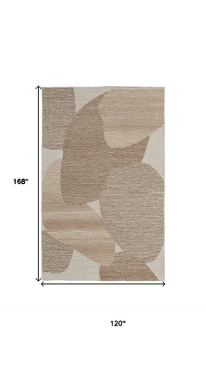 HomeRoots 10' Modern Abstract Hand-Tufted Wool Area Rug in Brown, Tan & Ivory – Durable & Stylish for Any Room 567609