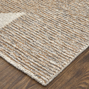HomeRoots 12' Wool Area Rug - Hand-Tufted Abstract Design in Brown, Tan & Ivory for Modern Living Spaces 567610
