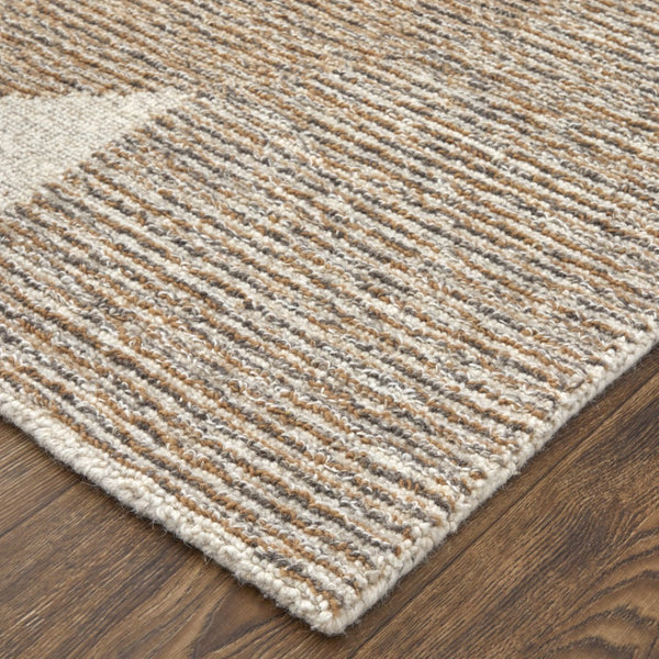 HomeRoots 12' Wool Area Rug - Hand-Tufted Abstract Design in Brown, Tan & Ivory for Modern Living Spaces 567610