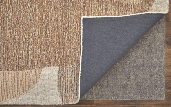 HomeRoots 12' Wool Area Rug - Hand-Tufted Abstract Design in Brown, Tan & Ivory for Modern Living Spaces 567610