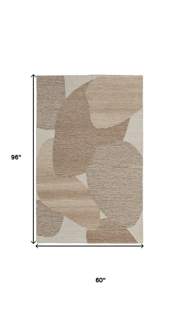 HomeRoots 12' Wool Area Rug - Hand-Tufted Abstract Design in Brown, Tan & Ivory for Modern Living Spaces 567610