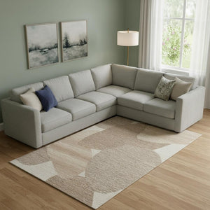 HomeRoots 12' Wool Area Rug - Hand-Tufted Abstract Design in Brown, Tan & Ivory for Modern Living Spaces 567610