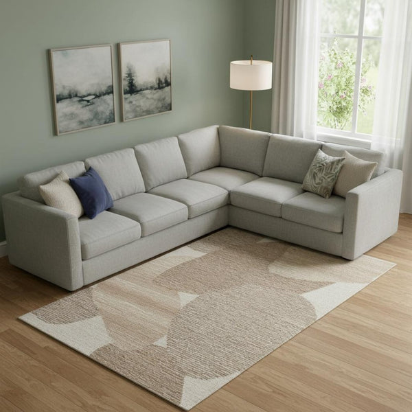 HomeRoots 12' Wool Area Rug - Hand-Tufted Abstract Design in Brown, Tan & Ivory for Modern Living Spaces 567610
