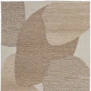 HomeRoots 12' Wool Area Rug - Hand-Tufted Abstract Design in Brown, Tan & Ivory for Modern Living Spaces 567610