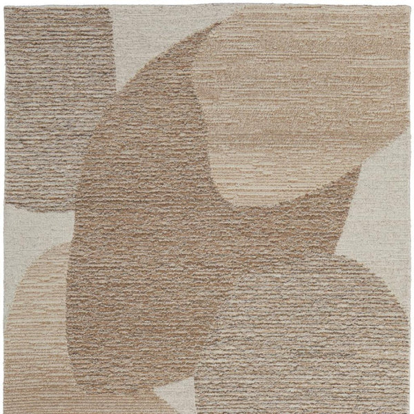 HomeRoots 12' Wool Area Rug - Hand-Tufted Abstract Design in Brown, Tan & Ivory for Modern Living Spaces 567610