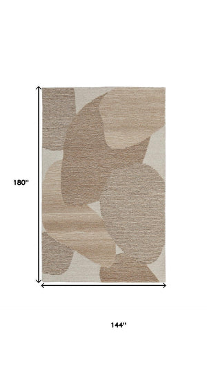 HomeRoots 12' Wool Area Rug - Hand-Tufted Abstract Design in Brown, Tan & Ivory for Modern Living Spaces 567610