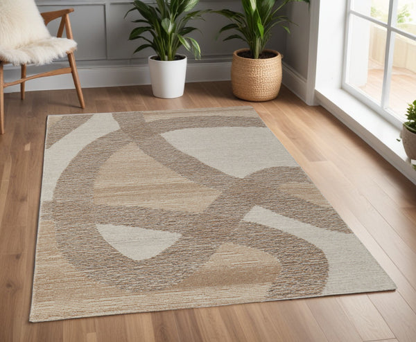 Homeroots 4' X 6' Brown Tan And Ivory Wool Abstract Hand Tufted Area Rug Brown Wool 567612