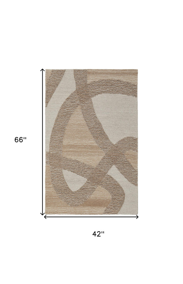 Homeroots 4' X 6' Brown Tan And Ivory Wool Abstract Hand Tufted Area Rug Brown Wool 567612