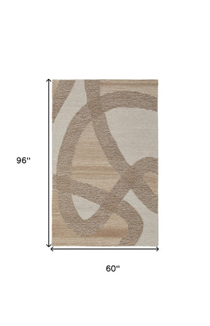 Homeroots 5' X 8' Brown Tan And Ivory Wool Abstract Hand Tufted Area Rug Brown Wool 567613