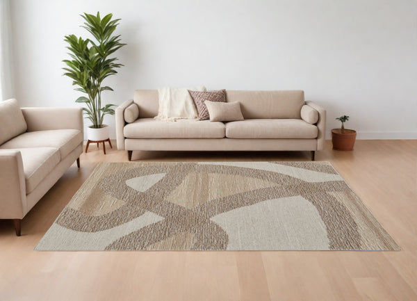 Homeroots 8' X 10' Brown Tan And Ivory Wool Abstract Hand Tufted Area Rug Brown Wool 567614