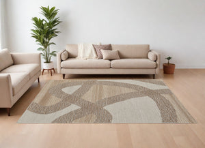 Homeroots 9' X 12' Brown Tan And Ivory Wool Abstract Hand Tufted Area Rug Brown Wool 567615