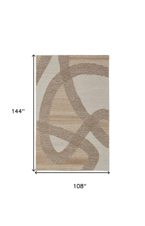 Homeroots 9' X 12' Brown Tan And Ivory Wool Abstract Hand Tufted Area Rug Brown Wool 567615