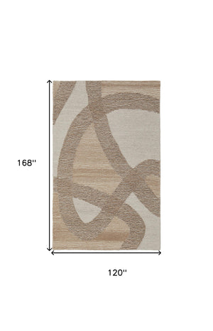 Homeroots 10' X 14' Brown Tan And Ivory Wool Abstract Hand Tufted Area Rug Brown Wool 567616