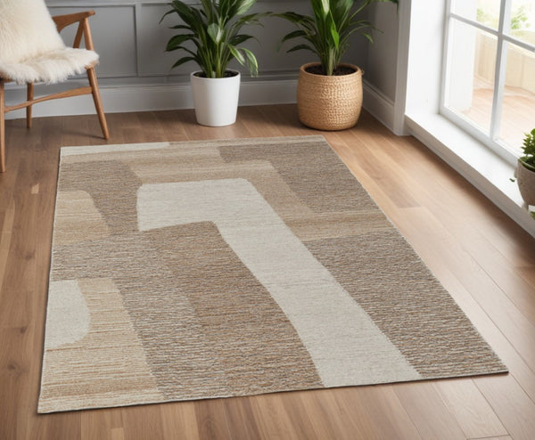 HomeRoots 4' Hand-Tufted Wool Area Rug in Abstract Brown, Tan & Ivory – Durable, Soft & Stylish for Any Space 4' X 6' 567619