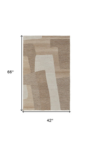 HomeRoots 4' Hand-Tufted Wool Area Rug in Abstract Brown, Tan & Ivory – Durable, Soft & Stylish for Any Space 4' X 6' 567619
