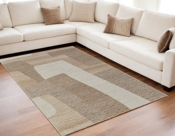 HomeRoots 4' Hand-Tufted Wool Area Rug in Abstract Brown, Tan & Ivory – Durable, Soft & Stylish for Any Space 5' X 8' 567620