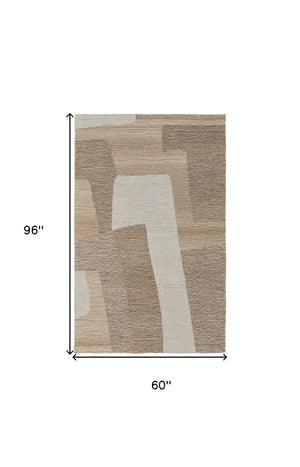 HomeRoots 4' Hand-Tufted Wool Area Rug in Abstract Brown, Tan & Ivory – Durable, Soft & Stylish for Any Space 5' X 8' 567620