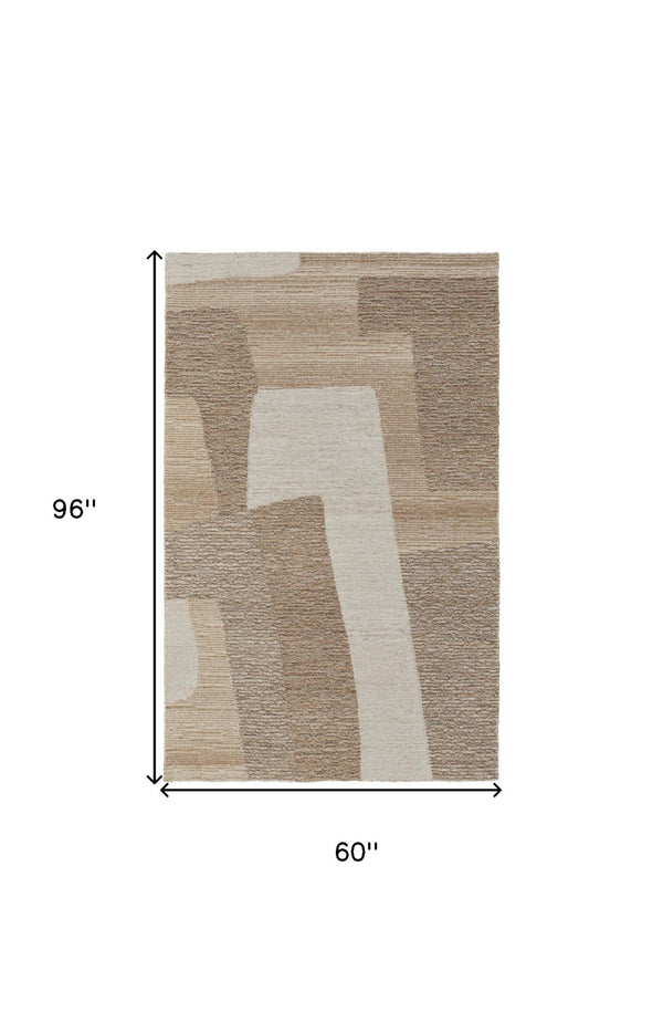 HomeRoots 4' Hand-Tufted Wool Area Rug in Abstract Brown, Tan & Ivory – Durable, Soft & Stylish for Any Space 5' X 8' 567620